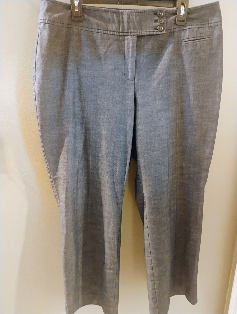 Ann Taylor Loft Julie Wide Leg Trouser Pants Blue Chambray Womens Career Size 16